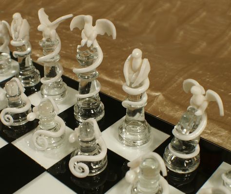 Clay Chess Set, Clay Chess, Dragon Chess, Polymer Clay Dragons, Epic Dragon, Glass Chess Set, Clay Dragons, Chess Boards, Chess Set Unique