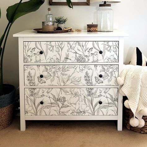 Wallpaper Drawers, Wallpaper Dresser, Home Makeovers, Wallpaper For Home, Wallpaper Shelves, Diy Vanity, White Dresser, Bedroom Renovation, Shelf Liner