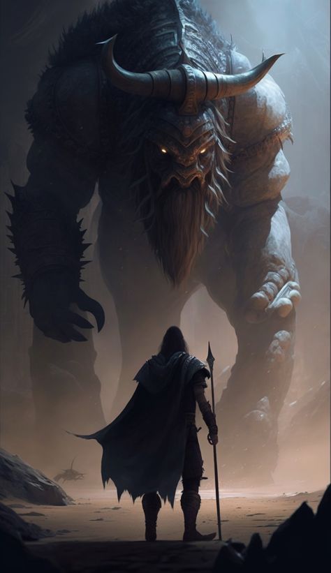 A warrior facing giant creature, fantasy, tatans Polar Bear Paw, Giant African Land Snails, Creepy Animals, Creature Fantasy, Celestial Art, Fantasy Theme, Fantasy Setting, Viking Warrior, Creature Feature