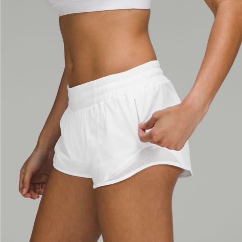 Never Worn! (Purchased The Wrong Size) Hotty Hot Lined Pockets White Lululemon Shorts, Lulu Lemon Shorts, White Running Shorts, Lululemon Running Shorts, Lulu Shorts, Womens Athletic Shorts, Lululemon Speed Up Shorts, Lululemon Outfits, Lululemon Hotty Hot Shorts