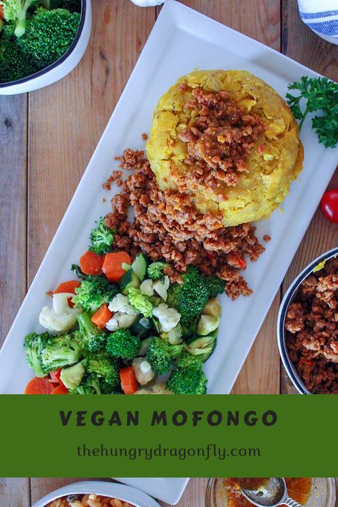 Vegetarian Mofongo Recipe, Vegan Mofongo Recipe, Vegetarian Mofongo, Vegetarian Puerto Rican Food, Vegan Puerto Rican Recipes, Vegan Mofongo, Mofongo Recipe, Green Plantains, Sautéed Veggies