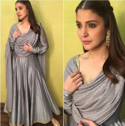 Anushka Sharma wearing light grey traditional outfit by Rimple & Harpeet Narula Grey Anarkali, Hairstyle Examples, Silk Anarkali, Traditional Outfit, Desi Clothes, Bollywood Style, 90s Fashion Outfits, Anushka Sharma, Indian Wedding Outfits