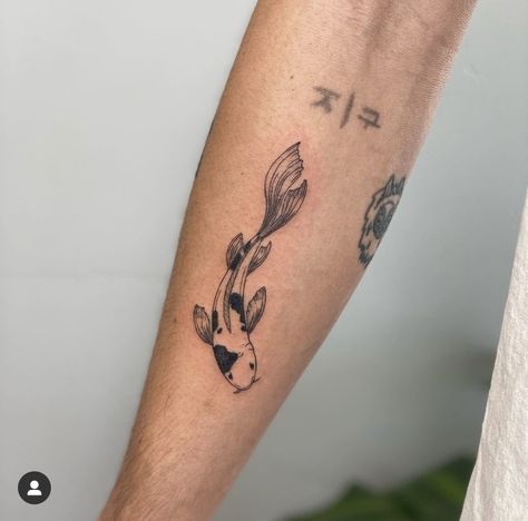 Coy Fish Arm Tattoo, Line Work Koi Fish Tattoo, Koi Fish Tattoo Hand, Under Bobs Tattoos Ideas, Coy Fish Tattoo For Women, Single Koi Fish Tattoo, Small Koi Tattoo, Simple Koi Fish Tattoo, Koi Tattoo For Women