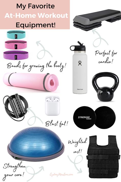 My current favorite at-home workout equipment/gym equipment that I have been loving lately for working out in quarantine! #athomeworkout #gymequipment Workout Equipment For Home, Small Home Gyms, Home Gym On A Budget, Best Gym Equipment, Gym Equipment Workout, Home Gym Essentials, Workout Room Home, Gym Room At Home, Gym At Home