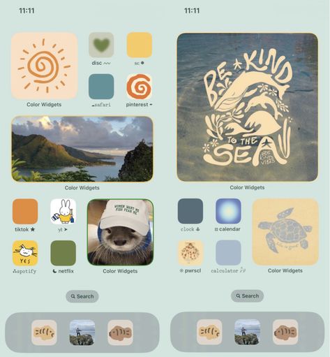 Granola Homescreen, Ocean Phone Aesthetic, Summer Phone Screen Ideas, Ocean Ios Theme, Phone Screen Themes, Phone Layout Ideas Summer, Summer Iphone Theme, Phone Themes Summer, Phone Aesthetic Layout