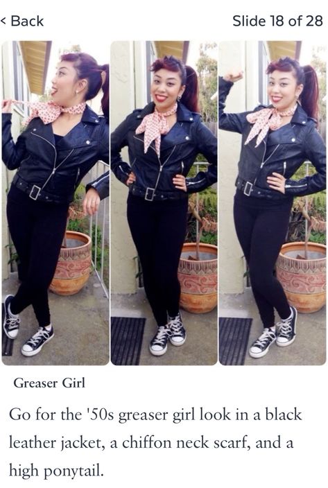 Greaser Style Women, Sock Hop Outfits For Women, 50’s Costumes, Greasers Outfit Girl, 50s Greaser Girl, Girl Greaser Outfit, Sock Hop Outfits, Sock Hop Costumes, Greaser Outfit