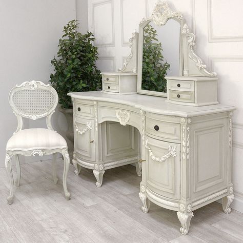 French Style Classic Dressing Table and Chair Set Classic Dressing Table, Dressing Table Ideas, Classic Dressing, Mirror Dressing Table, French Style Bedroom, Dream Bedroom Inspiration, Mirror Dressing, Dressing Table With Chair, Dressing Table Design