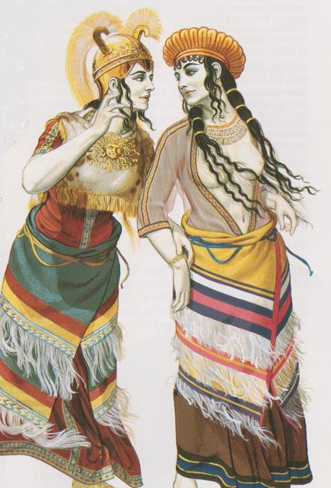 Ancient Minoan Clothing, Mycenaean Architecture, Minoan Women, Minoan Fashion, Ancient Minoan, Sea Peoples, Minoan Art, Homer Iliad, Greek History