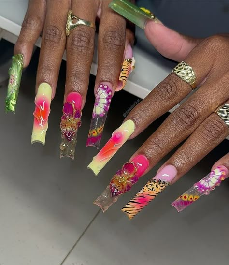 Vacation Nails Black, Vacation Nails Black Women, Puerto Rico Nails, Brand Trip, Nails Black Women, Dearra Nails, Ombre Acrylic Nails, Long Acrylic Nails Coffin, Dope Nail Designs