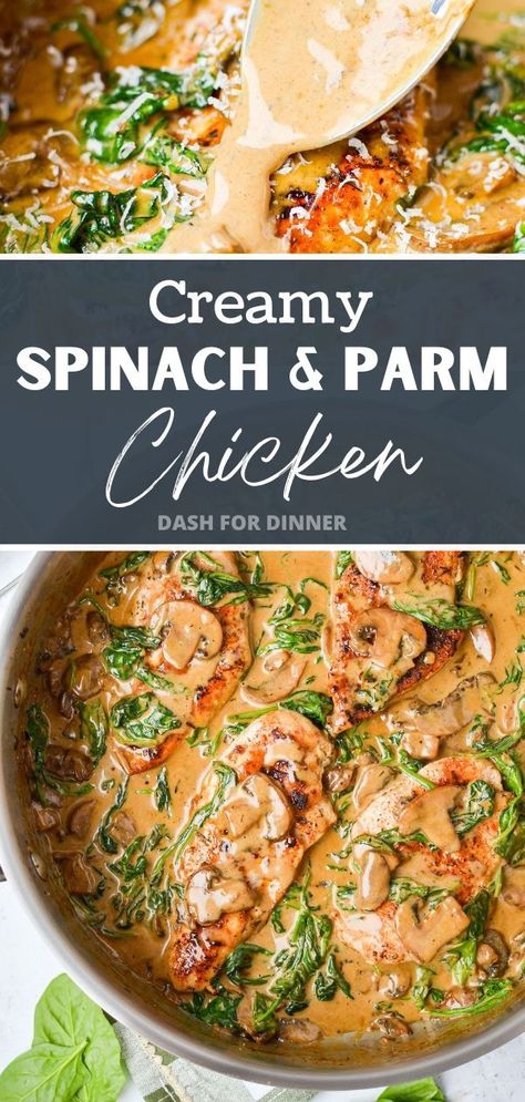 Mushroom And Spinach Chicken, Spinach Meals Easy, Supper Ideas With Spinach, Instapot Chicken And Spinach Recipes, Boneless Skinless Chicken Thigh Recipes With Spinach, Chicken Mushroom And Spinach Recipes, Chicken Thigh Spinach Recipes, Meals With Spinach Dinners, Chicken Mushrooms Spinach Recipes