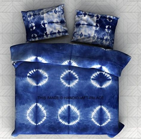 Indigo Blue Shibori Mandala Duvet Covet Indian Quilt Doona Cover Bedding Set Tie Dye Comforter, Tie Dye Duvet Cover, Mandala Tie Dye, Indigo Bedding, Tie Dye Bedding, Diy Tie Dye Designs, Tie Dye Shibori, Color Mandala, Queen Bedspread