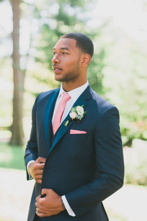 Vibrant Ocean Blue Watercolor Wedding Inspiration | Lola Event Productions | Artistrie Co. 9 Blue Suit Pink Tie, Dark Navy Blue Suit, Navy Blue Suit Men, Navy Blue Suit Wedding, Dark Blue Suit, Suit Combinations, Royal Blue Suit, Mens Wedding Attire, Groom Wedding Attire