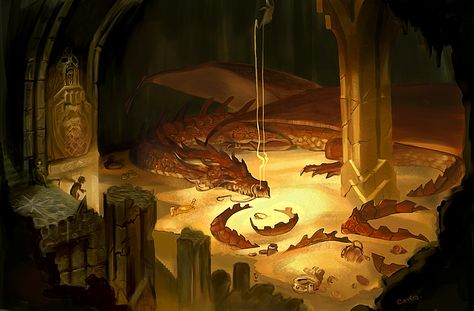 The Dragon's Treasure, Cairo Gouveia on ArtStation at https://www.artstation.com/artwork/egV2X Dragon Treasure Art, Dragon Protecting Treasure, Dragon With Treasure, Justin Gerard, Dragon Treasure, Dragon Inspiration, Curse Removal, Amazing Backgrounds, Fantasy Wallpapers