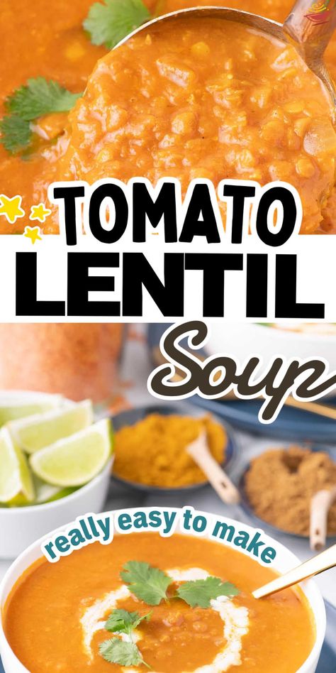 Lentil Tomato Soup, Tomato Lentil Soup, Tomato Lentils, Lentil Soup Recipe, Vegetarian Crockpot Recipes, Tomato Soup Recipe, Lentil Soup Recipes, Vegetarian Crockpot, Cook Recipes