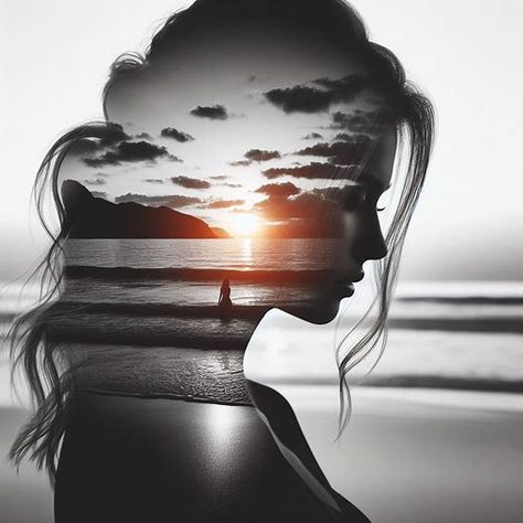 Silouette Drawings Person, Women Silhouette Art, Laughing Women, Aesthetic Dp, Double Exposure Art, Dp Pic, Photos For Profile Picture, Pretty Phone Wallpaper, Shadow Photos