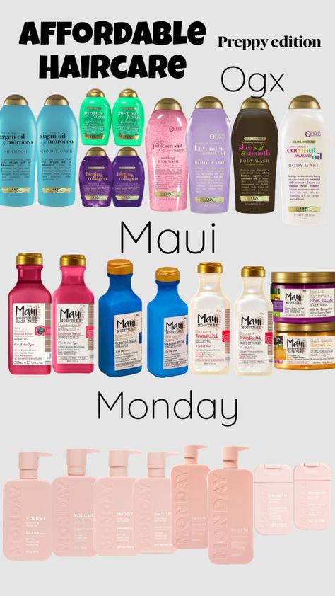 #monday #maui #ogx #preppy #haircare Preppy Haircare, Pink Sea Salt, Smell Good, Care Routine, Hair Growth, Body Wash, Maui, Green Tea, Skin Care Routine