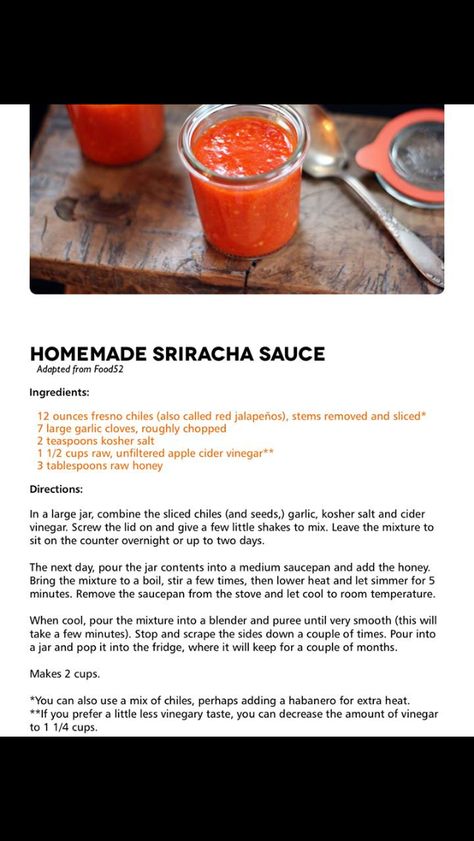 Homemade sriracha Homemade Sriracha Sauce Recipe, Diy Sriracha, Homemade Sriracha Sauce, Pickapeppa Sauce, Sriracha Sauce Recipe, Homemade Sriracha, Siracha Sauce, Diy Dressing, Best Sauce Recipe