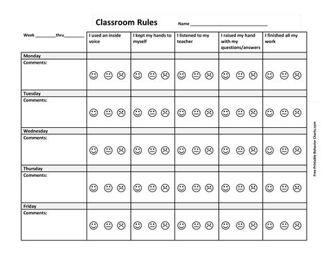 Printable Classroom Behavior Chart template | Templates at allbusinesstemplates.com Classroom Behavior Chart Printable, Kindergarten Behavior Charts, Kindergarten Classroom Rules, School Behavior Chart, Weekly Behavior Charts, Kindergarten Behavior, Free Printable Behavior Chart, Classroom Behavior Chart, Behavior Tracker