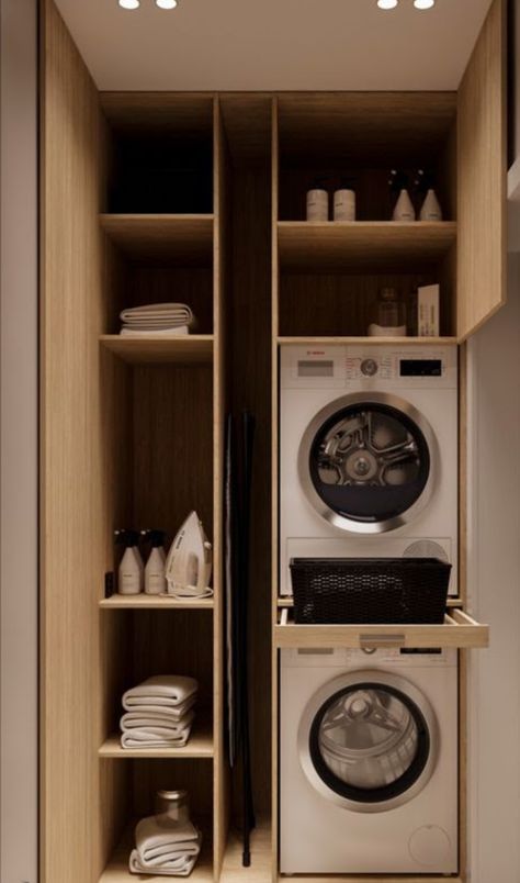 Laundry Washroom Combo, Laundry Cupboard, Stylish Laundry Room, Desain Pantry, Laundry Cabinets, Laundry Room Closet, Dream Laundry Room, Modern Laundry, Laundry Room Layouts