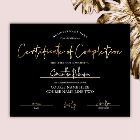 Certificate of Completion Black Gold Beauty Award Awards Certificates Design, Certificate Award, Diploma Design, Hair Logo Design, Bar Branding, Bling Bottles, Certificate Of Completion Template, Beauty Courses, Certificate Design Template