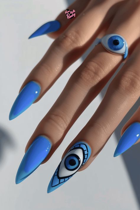 All Seeing Eye Nails, Sleek Nails, Evil Eye Nail Art, Evil Eye Nail, Eyes Nails, Salon Simple, Evil Eye Nails, Eye Nail Art, Evil Eye Design