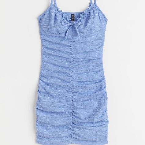 H&M Draped Summer Dress Blue Summer Dress, Blue Summer Dresses, Draped Dress, H M Dresses, Ruffle Trim, Low Cut, Sweetheart Neckline, Summer Dress, Shoulder Straps