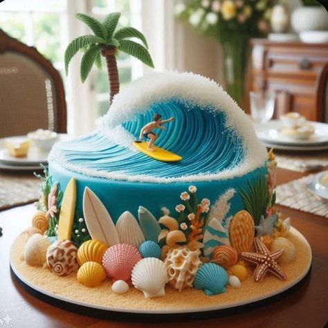 Scuba Cake, Summer Birthday Cake, Surf Cake, Boat Cake, Beach Themed Cakes, Beach Cake, Ocean Cakes, Birthday Cakes For Teens, Sea Cakes