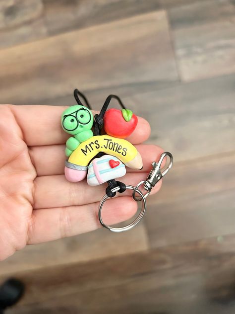 Polymer Clay Teacher Lanyard, Teacher Lanyards, Camera Keychain, Unique Teachers Gift, Pencil Gift, Preschool Gifts, Teacher Badge, Teacher Lanyard, Clay Earring