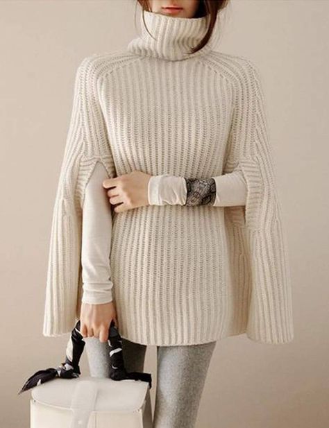 20 Cheap Fall Sweaters That Look so Expensive | Who What Wear Casual Cape, Half Sleeve Sweater, Cape Sweater, Knitted Cape, Turtle Neck Sweater, Style Japonais, Chic Sweaters, Fashion Materials, Sweater Brands