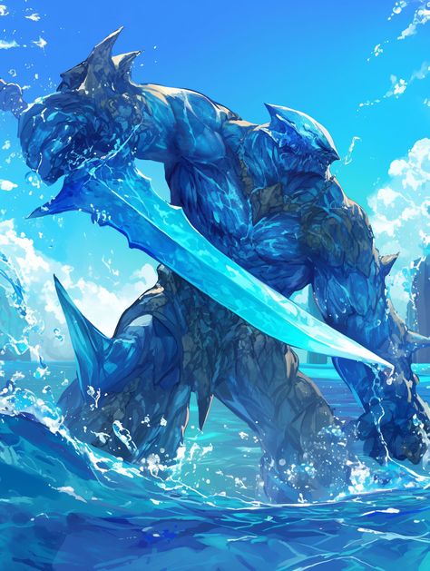 Behold the Water Golem, wielding the tides with unmatched strength 🌊⚔️. A guardian born from the depths, ready to unleash the power of the ocean! #FantasyArt #WaterGolem #ElementalWarrior #DigitalArt #ArtOfInstagram #MysticGuardian #EpicCreatures #InstaArt #FantasyIllustration #ElementalMagic #CreativeDesign #WarriorOfTheDeep #PowerOfWater Water Golem, Elemental Magic, Book Board, Dungeons And Dragons Characters, Fantasy Illustration, Insta Art, Dungeons And Dragons, The Ocean, Creative Design