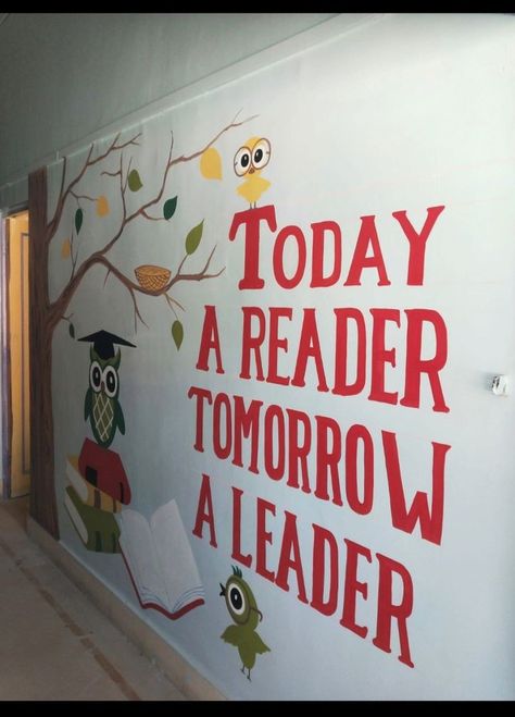 Today a reader tomorrow a leader wall paint #motivation #mindset #mindgames #result #view School Wall Art Ideas, School Wall Decoration, Mindset Therapy, Seni Mural, School Board Decoration, Diy Classroom Decorations, Kindergarten Classroom Decor, Classroom Wall Decor, Preschool Classroom Decor