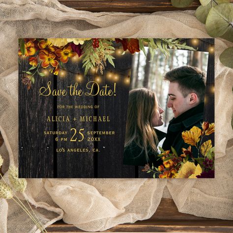 Rustic Wedding Save The Dates, Rustic Autumn, Country Wedding Invitations, Invitation Kits, Planning Inspiration, Wood Photo, Save The Date Card, Engagement Party Invitations, Rustic Country Wedding