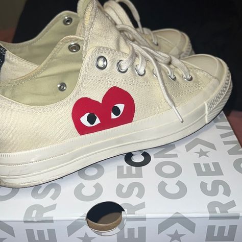 Comme des GARCONS x Converse low top Comme Des Garcons Play Converse, Comme Des Garcons Shoes, Converse Aesthetic, Play Converse, Comme Des Garcons Converse, Play Shoes, Converse Low, Converse Low Tops, Comme Des Garcons Play