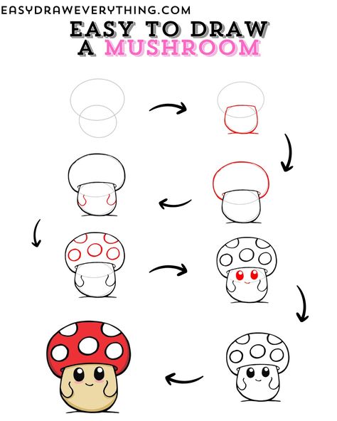 Cute mushroom drawing Mushrooms Drawing Easy, Mushroom Cute Drawing, Simple Drawings For Beginners, Cute Mushroom Doodle, How To Draw Mushrooms, Cute Mushroom Drawing, Draw Mushrooms, Mushroom Doodle, Drawings For Beginners