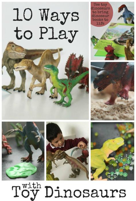 10 ways to play with toy dinosaurs - sensory play ideas, dinosaur games and more. I love these fun ideas! Dinosaur Sensory Activities, Dinosaurs Eyfs, Messy Play Ideas, Dinosaur Sensory, Messy Play Activities, Toy Dinosaurs, Sensory Play Ideas, Dinosaur Play, Dinosaurs Preschool