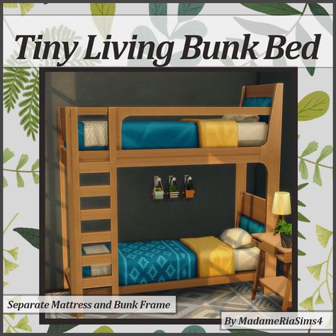 Tiny Living Bunk Bed (Separated) | MadameRia on Patreon Maxis Match Bed, Sims 4 Beds, Sims 4 Bedroom, Sims 4 House Building, Sims 4 Children, Sims 4 Mm Cc, Sims 4 House Design, Sims House Design, Sims 4 Mm