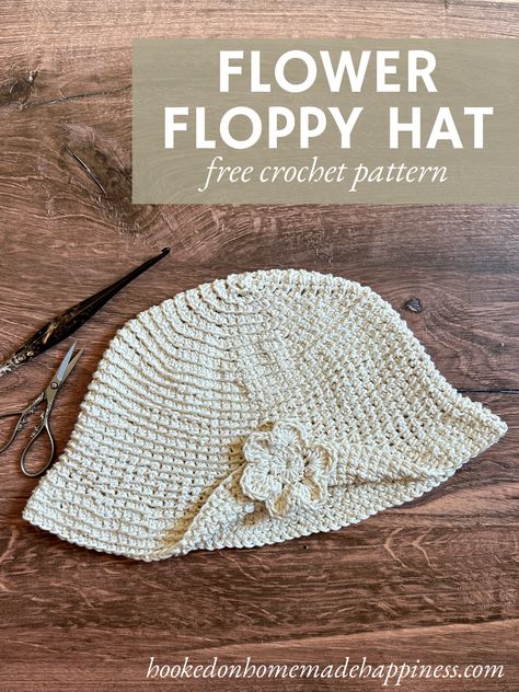 Flower Floppy Hat Crochet Pattern - Hooked on Homemade Happiness Kids Crochet Pattern, Hat Crochet Pattern, Crochet Hat Free, Flower Hat, Crochet Hats Free Pattern, Crochet Cap, Knit Picks, Flower Hats, Crochet Vest