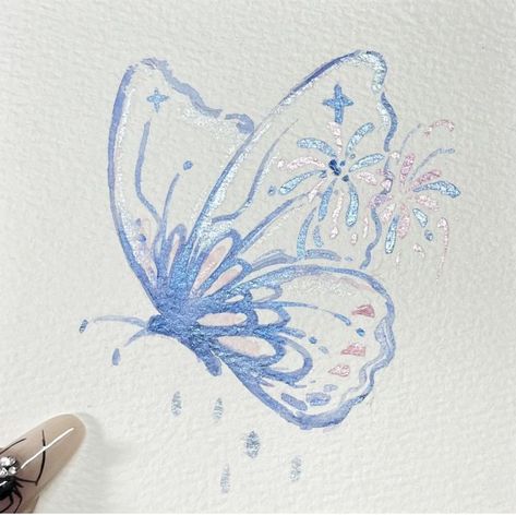 Aesthetic Blue Doodles, Cute Butterfly Doodles, Butterfly Aesthetic Drawing, Butterfly Drawing Sketches, Butterfly Drawing Aesthetic, Butterfly Doodle, Draw Butterfly, Pencil Sketches Landscape, Illustrator Ideas