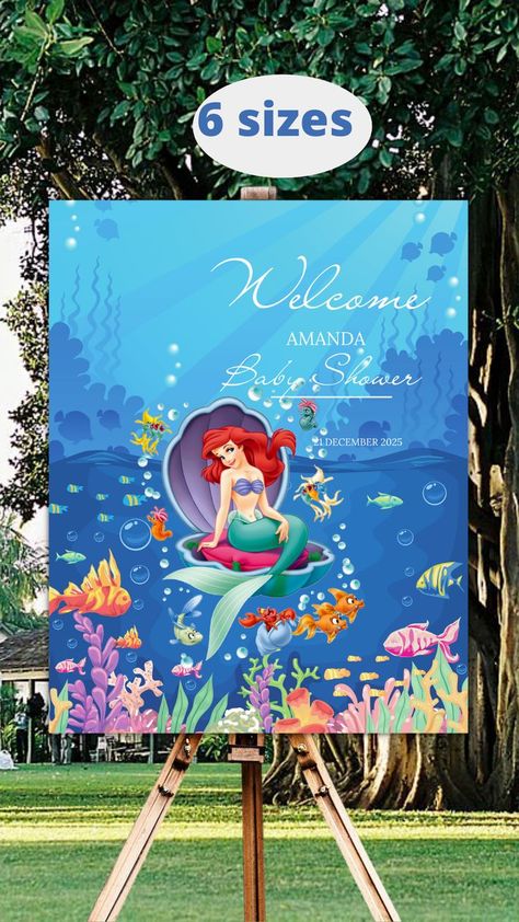 Disney Welcome Sign, Mermaid Welcome Sign, Welcome Baby Signs, Baby Name Reveal, Wedding Welcome Board, Birthday Welcome Sign, Mermaid Diy, Mermaid Baby Showers, Baby Shower Sign