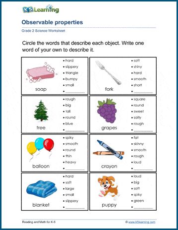 Observable Properties Worksheets | K5 Learning Properties Of Materials Grade 1, Properties Of Materials Worksheet, Plants Worksheets, Matter Worksheets, Free Business Plan, Cursive Writing Worksheets, Properties Of Matter, Mario Coloring Pages, 1st Grade Math Worksheets