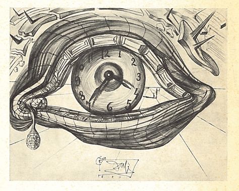 Original drawing of Salvador Dali's 'Eye of Time' brooch Salvador Dali Drawing, Surreal Sketch, Dali Clock, Salvador Dali Paintings, Clock Drawings, Surrealism Drawing, Eyes Ideas, Dali Paintings, Surealism Art