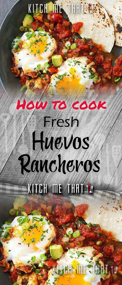 Huevos Rancheros | Kitch Me That 2021 Rancheros Huevos, Refried Beans And Cheese, Huevos Rancheros Breakfast, Tomato Chili, Huevos Rancheros Recipe, Beans And Cheese, Corn Tortilla, Emeril Lagasse, Meals Recipes