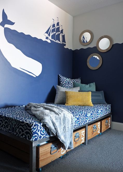 How to Turn a Charger Plate into a Mirror Daybed Storage, Whale Mural, Nautical Mural, Pirate Bedroom, Pirate Room, Nautical Room, Nautical Bedroom, Nautical Inspiration, Bathroom Paint