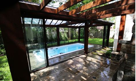 Indoor Pool and Hot Tub Ideas Swim With Style At Home (3) Indoor Endless Pool, Indoor Swim Spa Ideas, Swim Spa In Greenhouse, Swim Spa Enclosure Ideas, Swim Spa Ideas, Indoor Pool Ideas Affordable, Spa Layout, Indoor Swim Spa, Indoor Pool Ideas