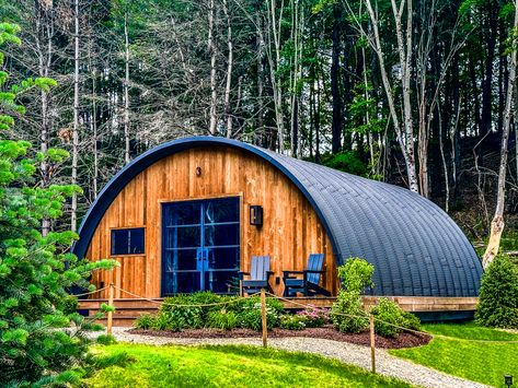 june-farms-wellness-huts-17 Quanza Hut House, Hangar Home, Quonset Homes, Quonset Hut Homes, Farm Cabin, Earth Sheltered Homes, Arch Building, Small Cabin Plans, Hut House