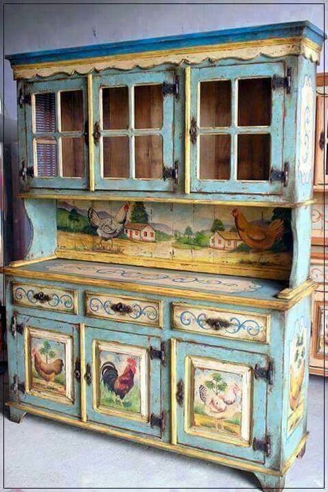 Mooi kas French Country Style Kitchen, Muebles Shabby Chic, French Country Kitchens, Decor Studio, Decoupage Furniture, Country Style Kitchen, Chic Kitchen, Shabby Chic Kitchen, Funky Furniture