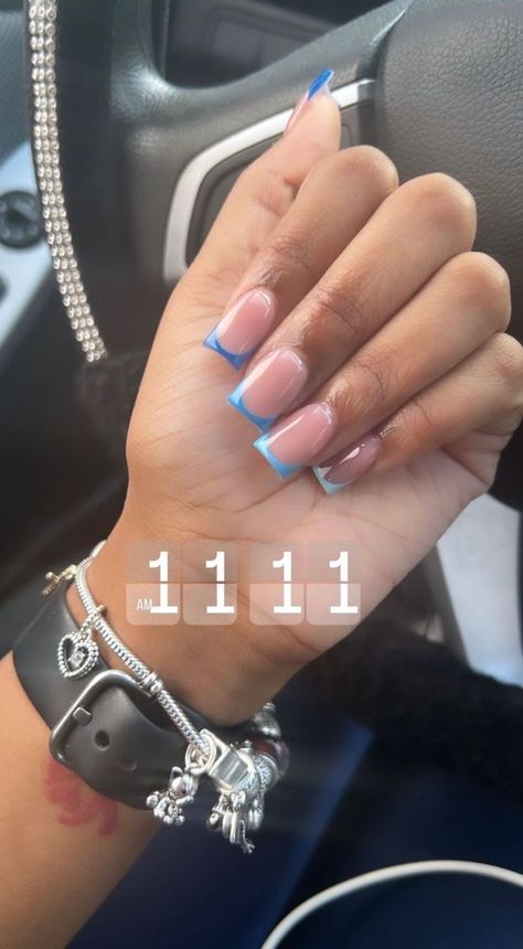 Blue Acrylic Nails Short Square, Short Acrylic Nails Designs Blue, Short Blue Acrylic Nails, Blue Short Acrylic Nails, Small Acrylics, Blue Nail Inspo, Makeup Nails Designs, Simple Gel Nails, Colored Acrylic Nails