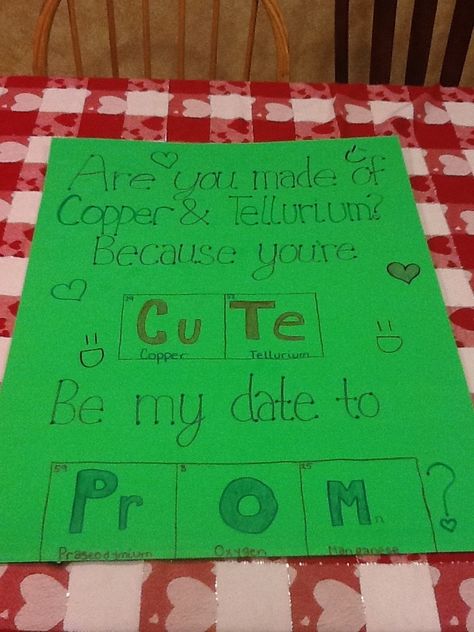 A cute chemistry promposal Prom Invites, Cute Promposals, Promposal Ideas, Prom Posters, Cute Homecoming Proposals, Cute Prom Proposals, Asking To Prom, Dance Proposal, Alyce Paris Prom Dresses