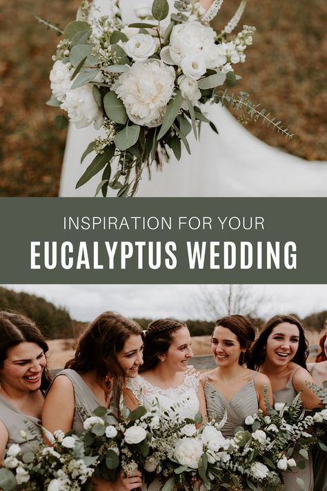 Eucalyptus And Tan Wedding, Eucalyptus Bridesmaids Dresses, Eucalyptus Color Palette Wedding, Eculyptus Wedding Colors, Eucalyptus Bouquet Diy, Eucalyptus Green Bridesmaid Dresses, Eucalyptus Wedding Color Scheme, Wedding Season Colors, Eucalyptus Wedding Flowers