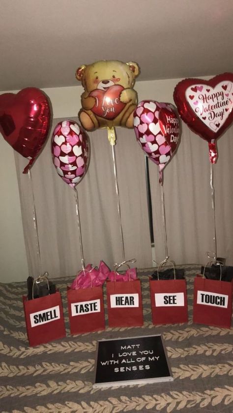 50+ Cheesy DIY Valentines Gifts for Him That Are so Romantic | HubPages Valentines Day Crafts For Him Boyfriends, Smell See Touch Gifts, Surprise Valentines Day Ideas For Him, Gift Bag With Balloons, See Hear Smell Touch Taste Gift Ideas, Valentine Gifts For Boyfriend Romantic, Valentines Day For Him Ideas, Valentine’s Day Idea For Him, Vday Idea For Him